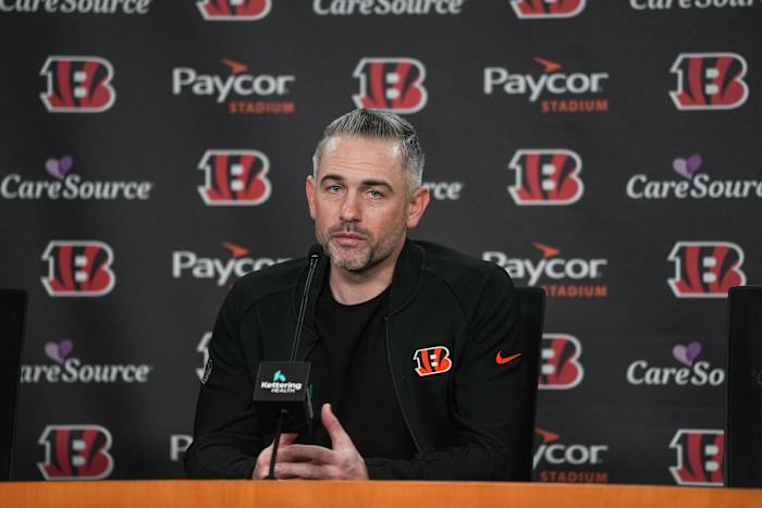 Bengals new Offensive Coordinator Dan Pitcher joins Head Coach Zac Taylor for a press conference at Paycor Stadium on Thursday January 24, 2024.